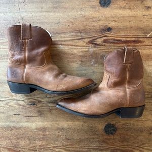 FRYE BILLY DISTRESSED BROWN LEATHER SHORT WESTERN BOOTS SIZE 9